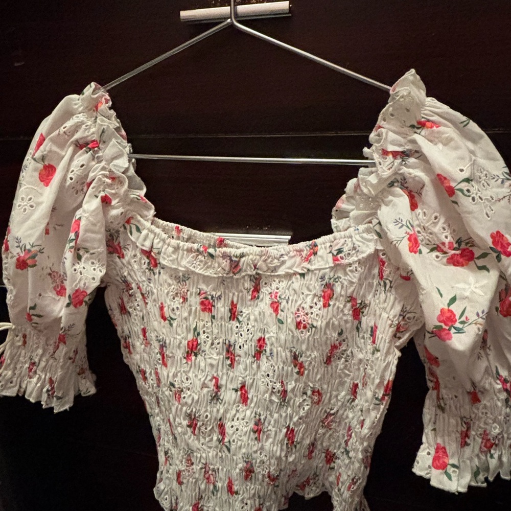 Floral Smocked White Top